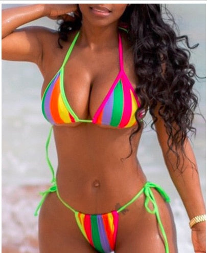 Women Sexy Rainbow Push Up Bikini