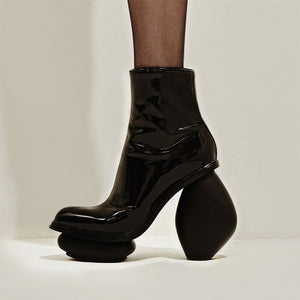 Women Vintage Patent Leather Platform Ankle Boots