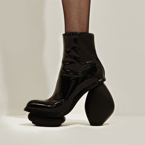 Women Vintage Patent Leather Platform Ankle Boots