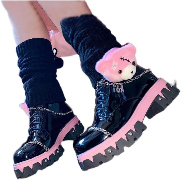 Women Platform Chain Bear Fashion Sock Ankle Boots