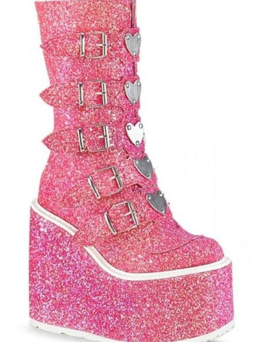 Women Heart Buckled Thick Platform Fashion Mid-Calf Boots
