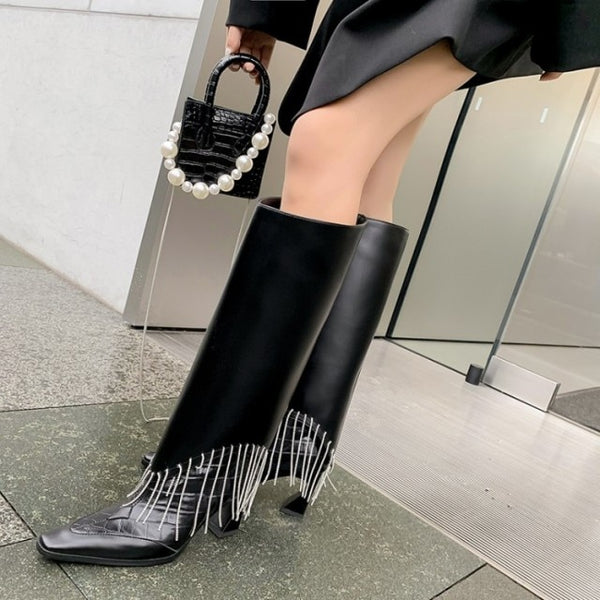 Women Fashion Genuine Leather Pointed Toe Knee High Boots