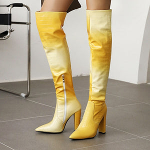 Women Printed Pointed Toe Fashion Over The Knee Boots