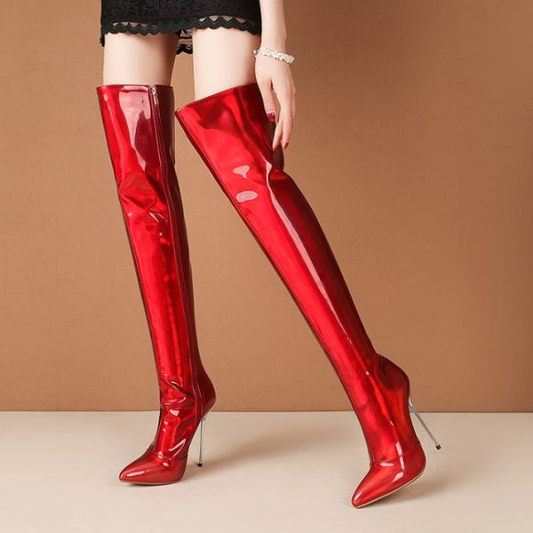 Women High Heel Over The Knee Patent Leather Fashion Boots