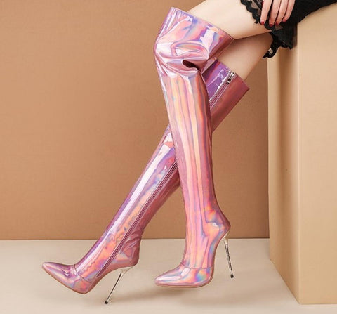 Women High Heel Over The Knee Patent Leather Fashion Boots