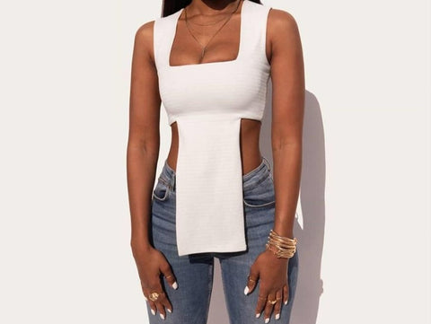 Women White/Black Fashion Sleeveless Top