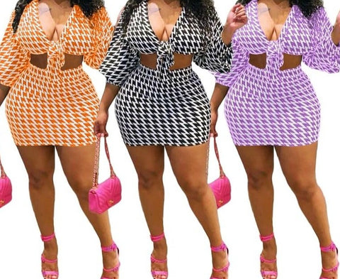 Women Two Piece Plus Size L-5X Plaid Skirt Set