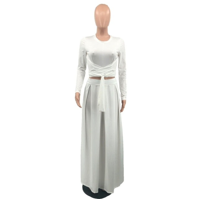 Women Two Piece Full Sleeve Crop Fashion Maxi Skirt Set