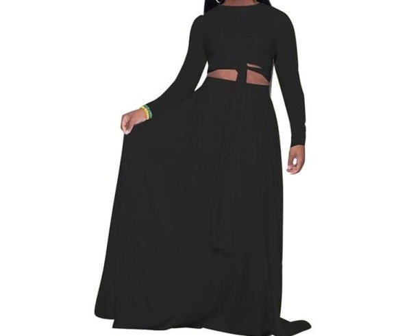 Women Two Piece Full Sleeve Crop Fashion Maxi Skirt Set