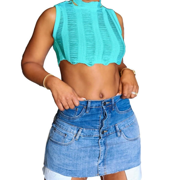 Women Ripped Sleeveless Fashion Sexy Crop Top