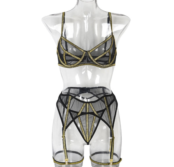 Women Sexy Silver/Gold Mesh Lingerie Set