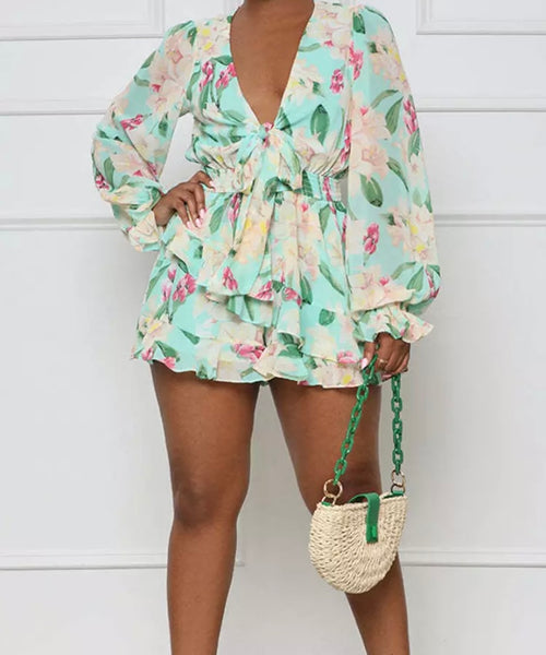 Women Full Sleeve Floral Ruffled Romper