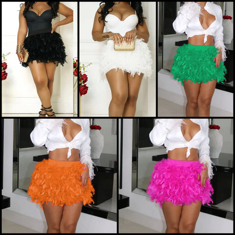 Women Fashion Feather Solid Color Skirt