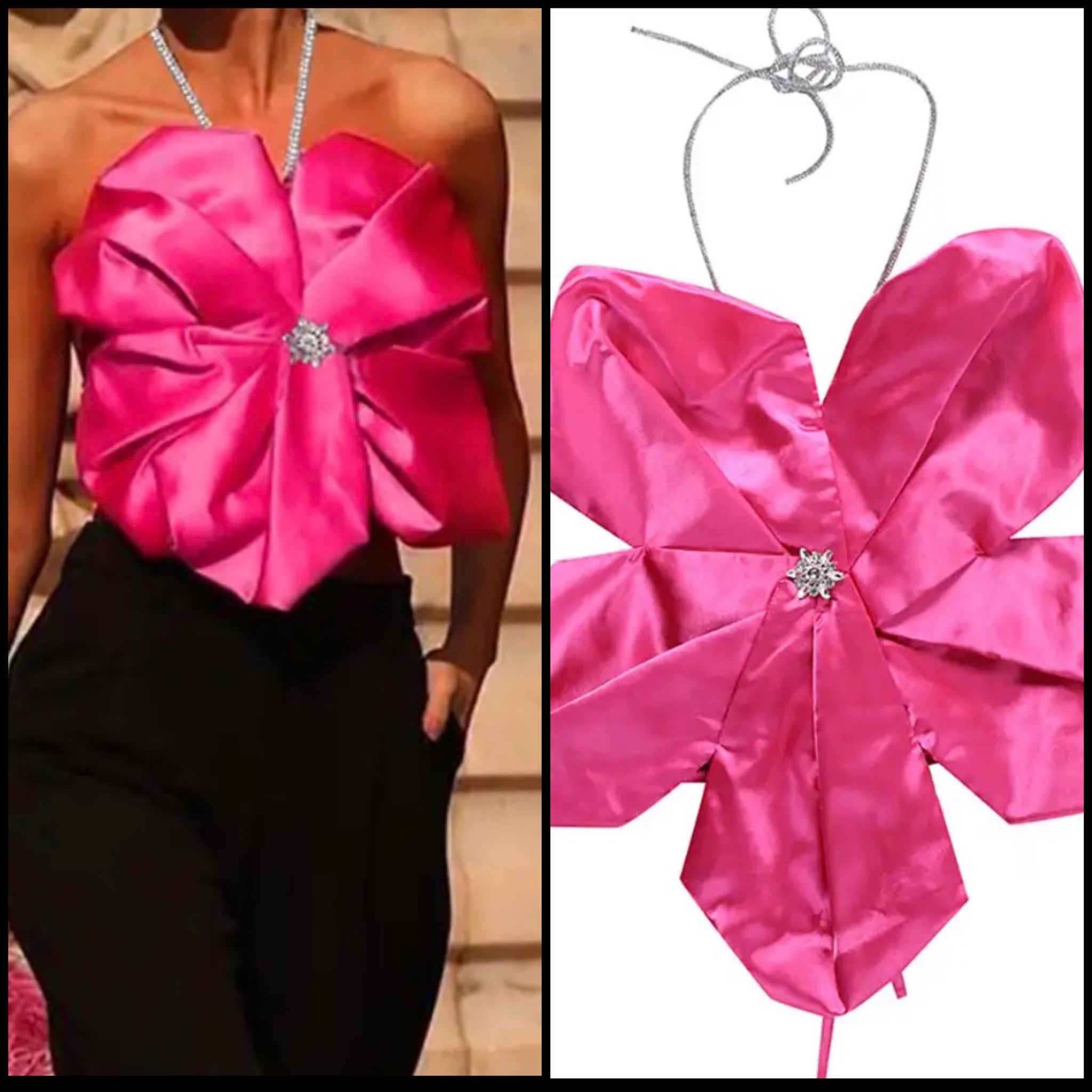 Women Fashion Pink Bow Bling Halter Crop Top
