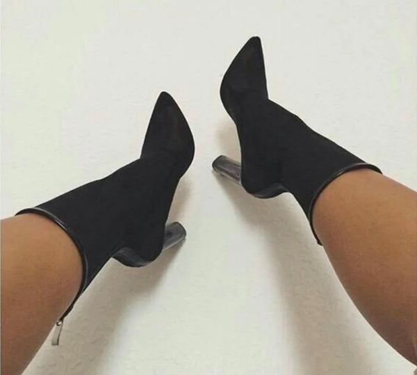 Women Fashion Mesh Transparent Heel Ankle Boots