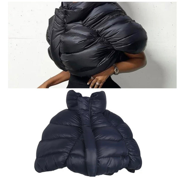 Women Black Fashion Puff Crop Jacket
