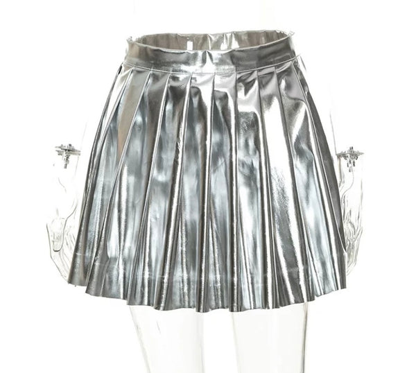 Women Metallic Pleated Fashion Mini Skirt