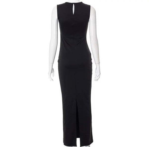 Women Sexy Black Cut Out Bling Sleeveless Maxi Dress