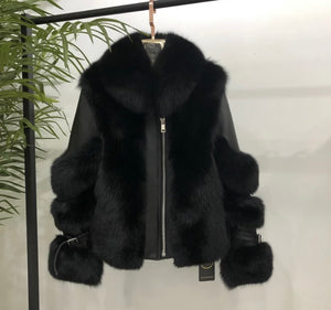 Women Faux Fur Fashion Leather Jacket