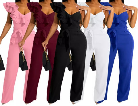 Women Sexy Ruffled One Shoulder Sleeveless Jumpsuit