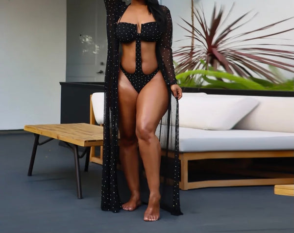 Women Sexy Dot Swimsuit Cover Up Set