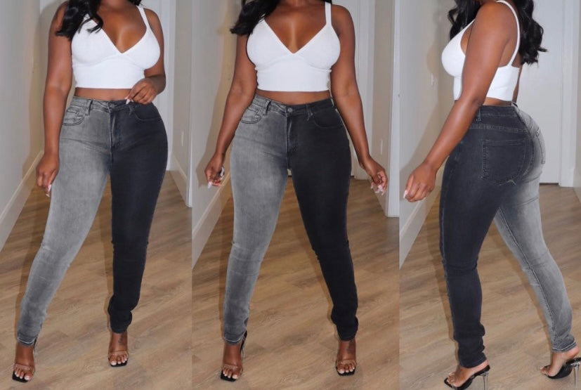 Women Fashion Color Patchwork Denim Pants
