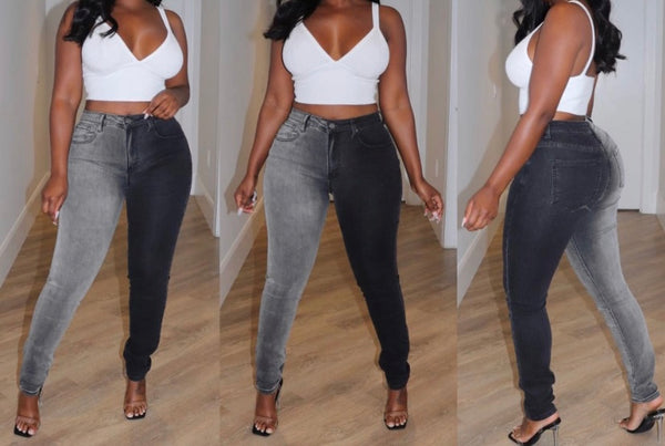 Women Fashion Color Patchwork Denim Pants