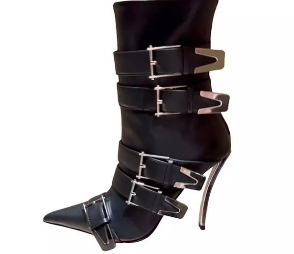 Women Fashion Buckled High Heel Ankle Boots