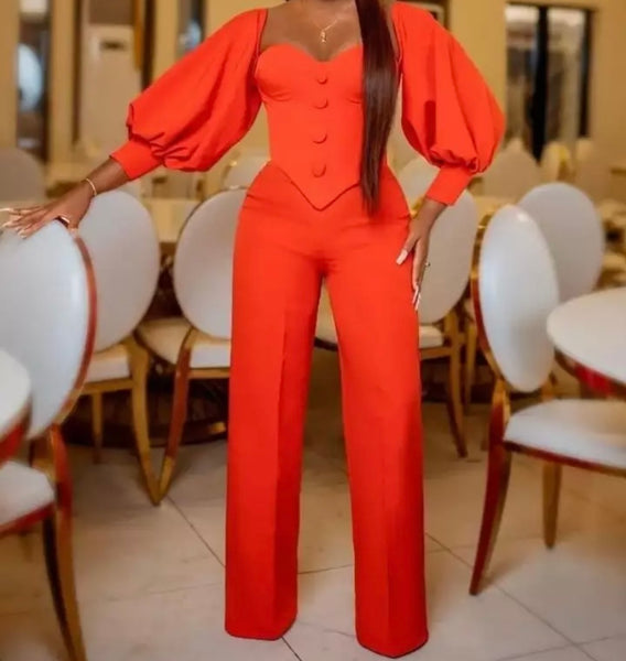 Women Sexy Fashion Solid Color Two Piece Wide Leg Pant Set