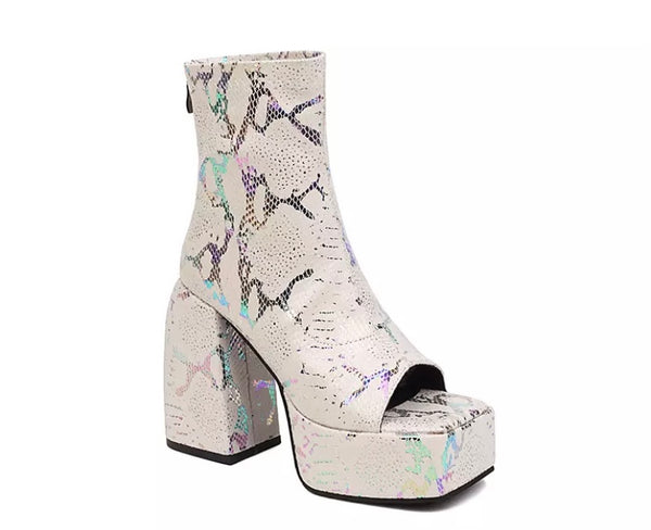 Women Peep Toe Platform Printed Fashion Ankle Boots