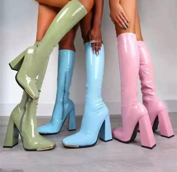 Women Patent Leather Fashion Knee-High Boots