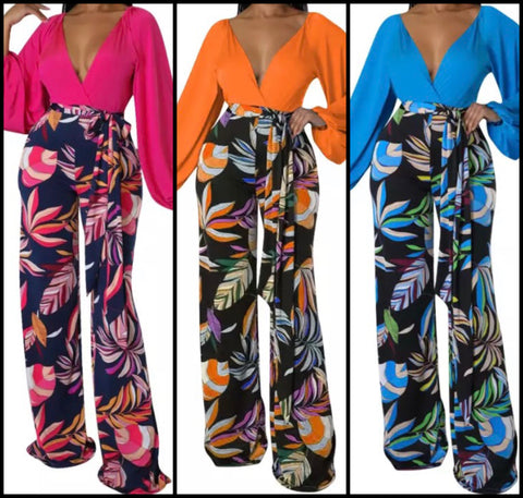 Women Long Sleeve Two Piece Colorful Print Pant Set