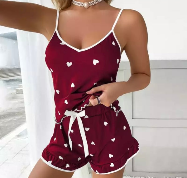 Women Heart Print Short Lingerie Set