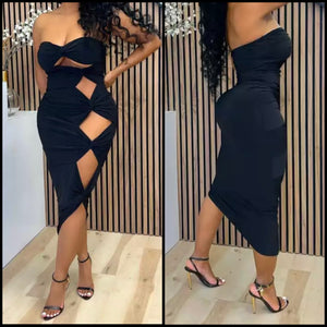 Women Sexy Solid Color Strapless Cut Out Dress