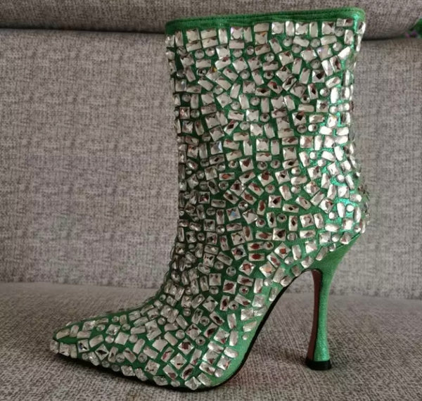 Women Colorful Crystal High Heel Fashion Ankle Boots