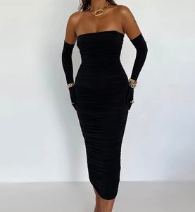 Women Sexy Strapless Ruched Glove Dress