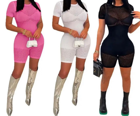 Women Sexy Short Sleeve See Through Fashion Romper