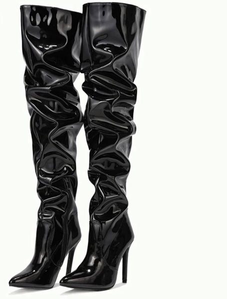 Women Ruched PU Over The Knee Boots