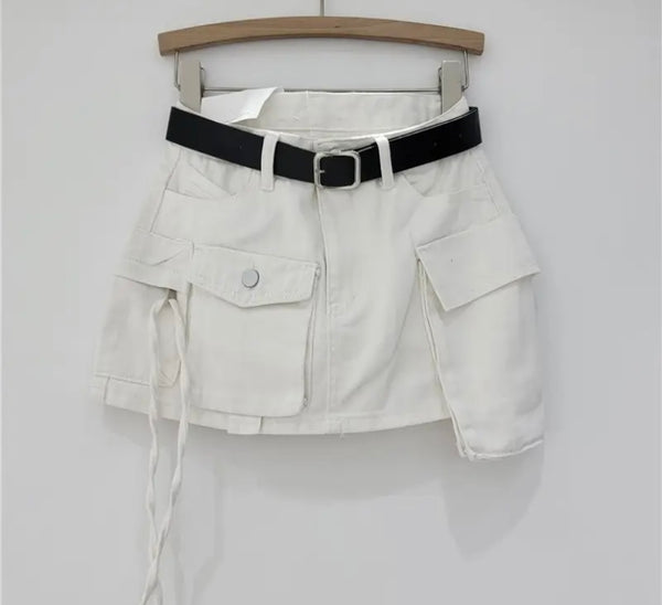 Women Pocket Fashion Tie Up Denim Skirt