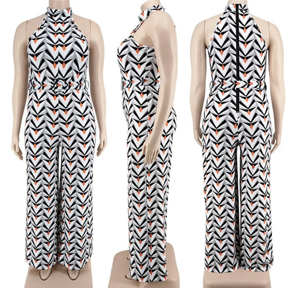 Women Sleeveless Printed Fashion Wide Leg Jumpsuit