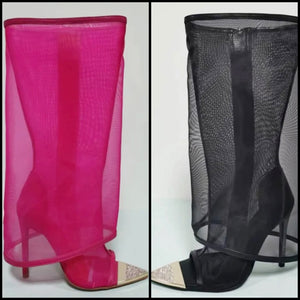 Women Open Toe Mesh High Heel Ankle Boots