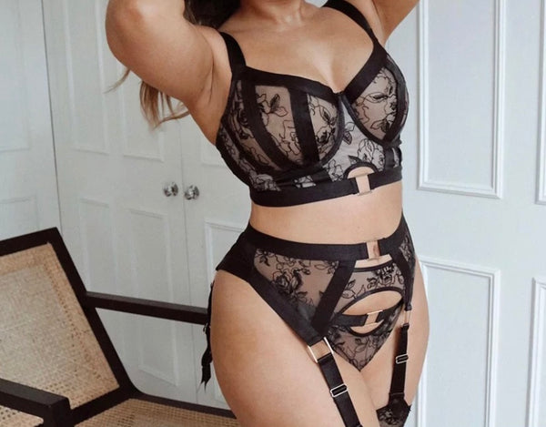 Women Sexy Floral Lace Mesh Lingerie Set