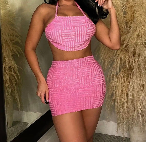 Women Halter Sexy Crop Two Piece Skirt Set