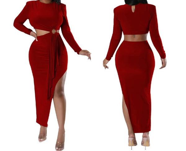 Women Sexy Long Sleeve Cut Out Asymmetrical Dress