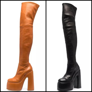 Women Fashion Faux Leather Thigh High Platform Boots