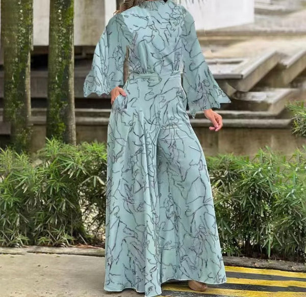 Women Full Sleeve Printed Wide Leg Jumpsuit