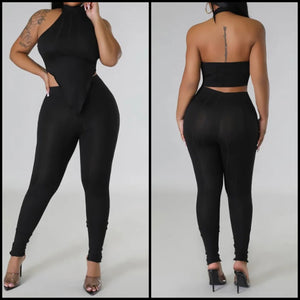 Women Halter Ribbed Sexy Sleeveless Two Piece Pant Set