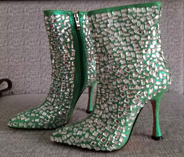 Women Colorful Crystal High Heel Fashion Ankle Boots