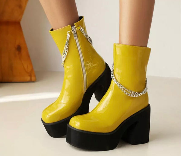 Women PU Chain Platform Fashion Ankle Boots