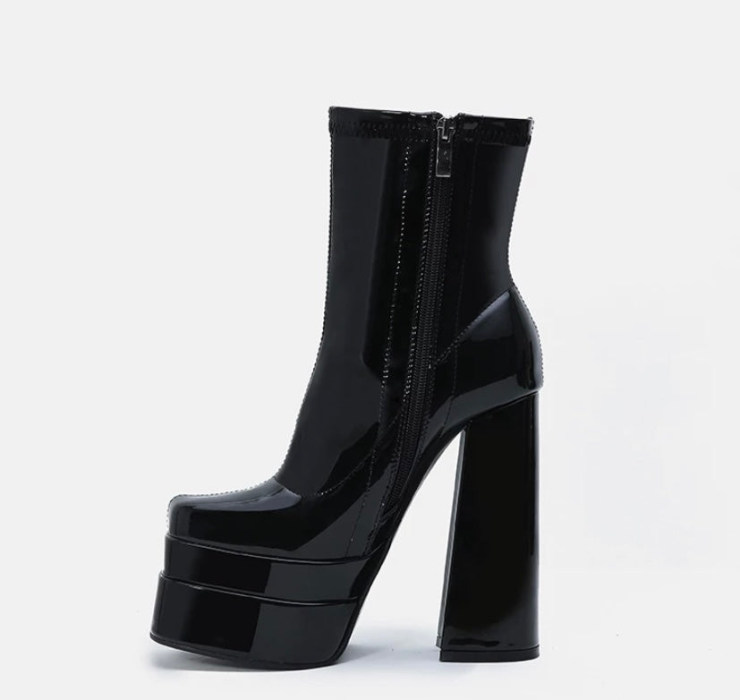 Women PU Fashion Platform Thick Heel Ankle Boots